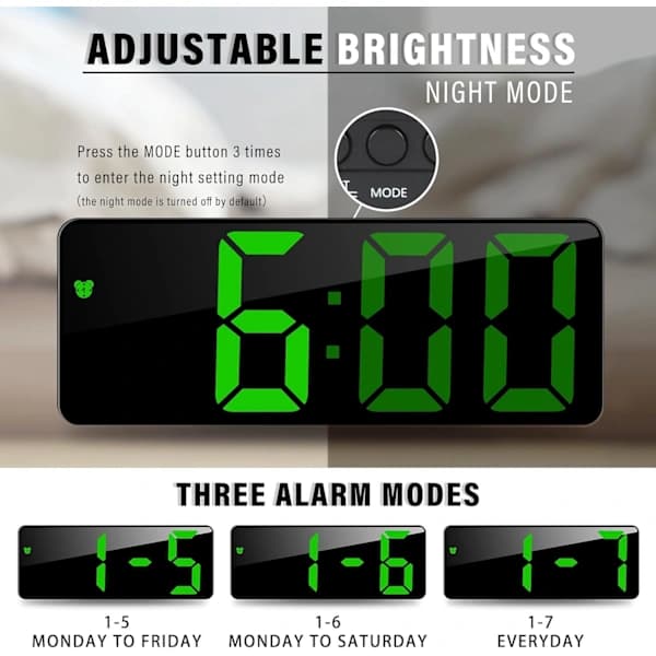Digital väckarklocka batteridriven LED 6,7 tum Snooze temperatur