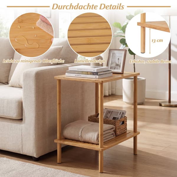 Sidebordsett i bambu med 2 etasjer – 40x30x55 cm, naturfarget
