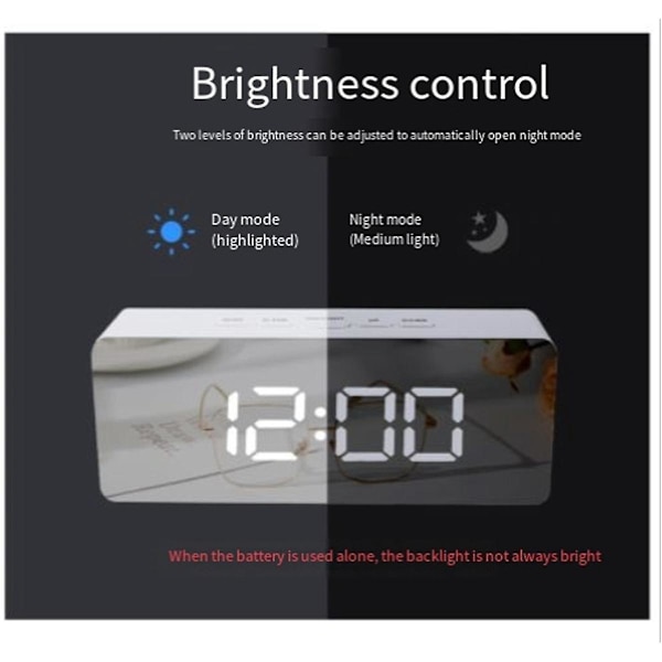 LED Spegel Digital Klocka Sovrum Kontor Resa Elektronisk Bordsklocka Skrivbords Väckarklocka Temperatur