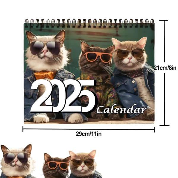 2025 Stilfulde Kattekalender, Sød Kattekalender, Sjov Kalender, Kattekalender, 12 Måneders Kalender, Kalender 2025 2Pcs