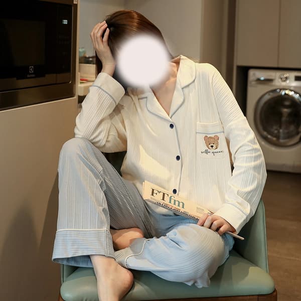 Pyjamas Dame i tynn bomull med lange ermer for kvinner