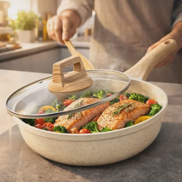 Granit non-stick stegepande, 24 cm med låg, beige