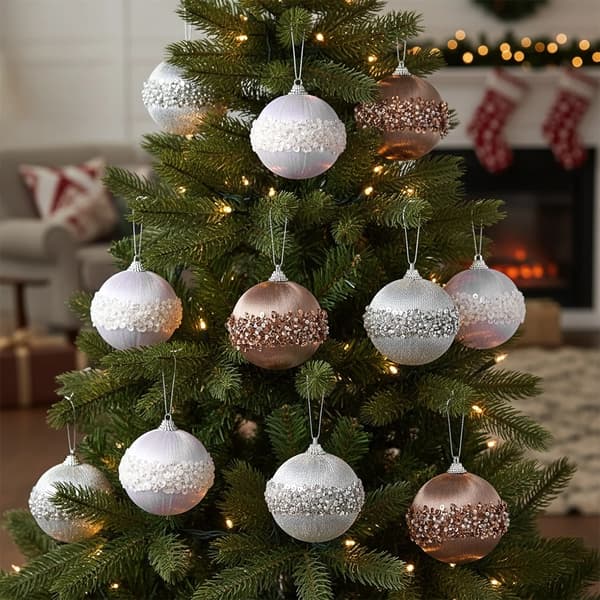 Okrossbara julgranskulor, 8 cm, Vit/Silver/Champagne, 12 st