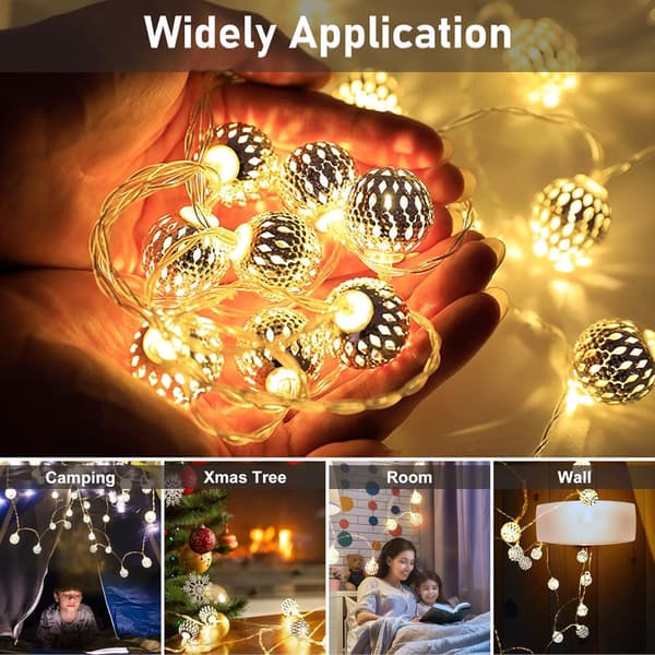 LED String Lights Indoor - USB String Lights Outdoor Electric, 30 Moroccan Silver Balls with Remote Control