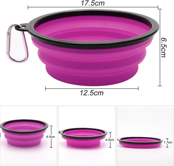 Set med 2 hopfällbara hundskålar, 1000ml/37oz med karbinhakar