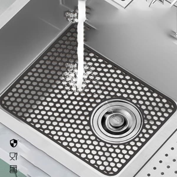 Sink Mat with Honeycomb Pattern and Side Drainage - Black 227