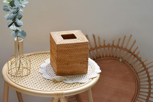 Rattan Tissue Box Square, Hand-woven Basket Tissue Holder-FX-