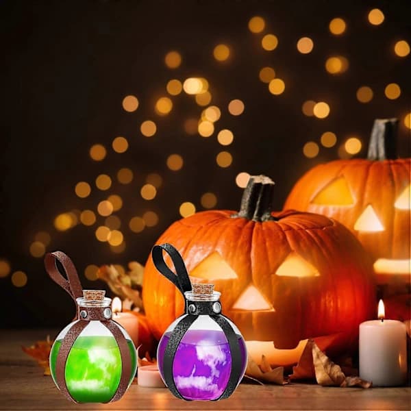 2025 Halloween Dark Magic Cork Drinking Bottle Round Spherical Glass Bottle Wizard Dark Magic Drinking Bottle for Halloween Props (Black)