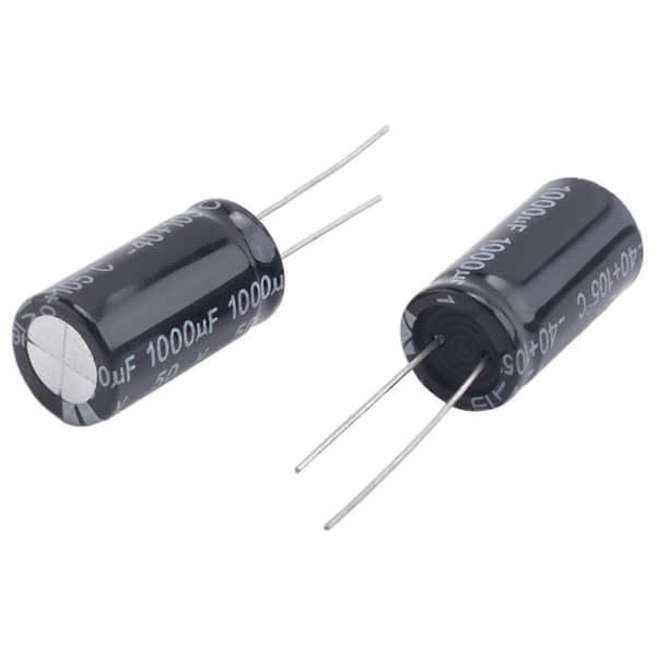 Radial elektrolytkondensator 50 V 1000 uF 105 C 25 x 13 mm - Sort (2-pak)