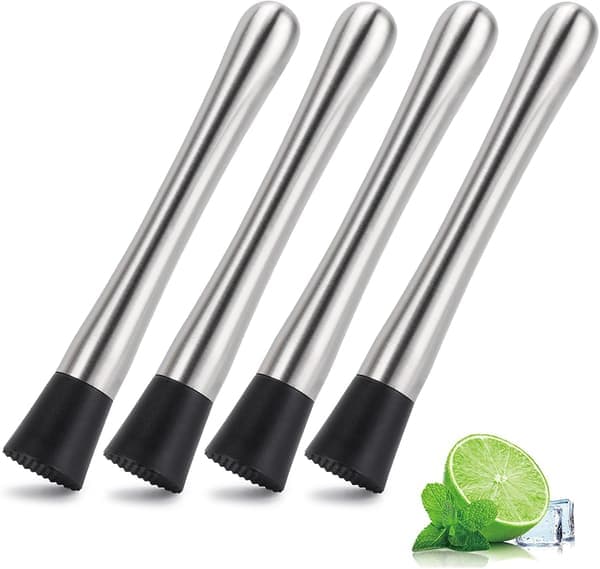 4-pak cocktailmuddler 304 rustfrit stål frugtknuser 9,8\" lang isknuser til barfest og hjem