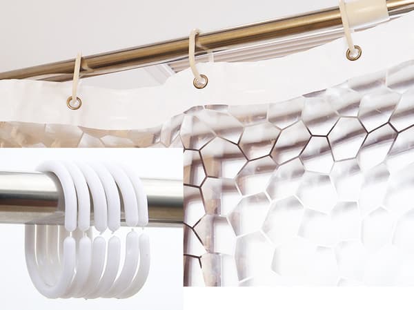 Solid Color Polyester Shower Curtain, 180x180cm, Waterproof, with Black Stitching, Includes Buckle, Polyester Fabric Shower Curtain
