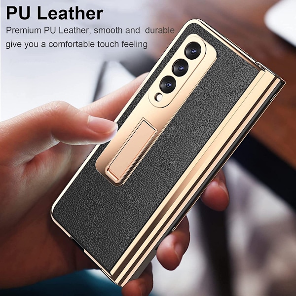 Til Samsung Galaxy Z Fold 3 Stødsikker Hængselbeskyttelse HD Hærdet Glas Skærmbeskytter PU Læder Hård PC Ramme Fuld Dækning C
