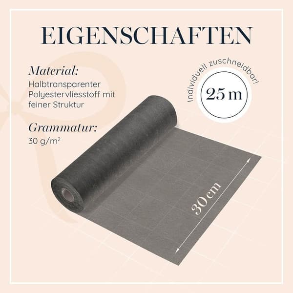 Bordløber, mørkegrå (30 cm x 25 m), polyester, borddekoration til fødselsdage og bryllupper
