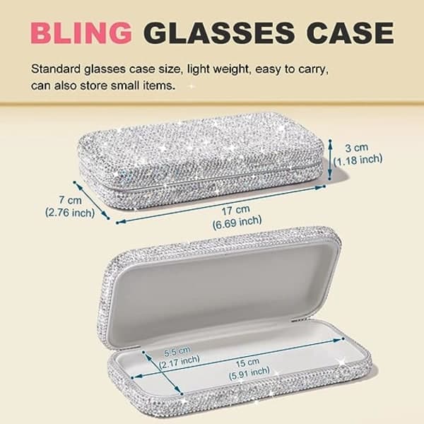 Eyeglass Case, Bling Crystal Rhinestone Sunglasses Holder Hard Shell Protective Large Case Storage Box for Glasses Sunglasses