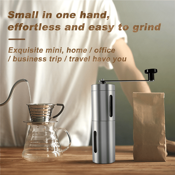 Manual Coffee Grinder with Adjustable Setting, Conical Burr, and Brushed Stainless Steel