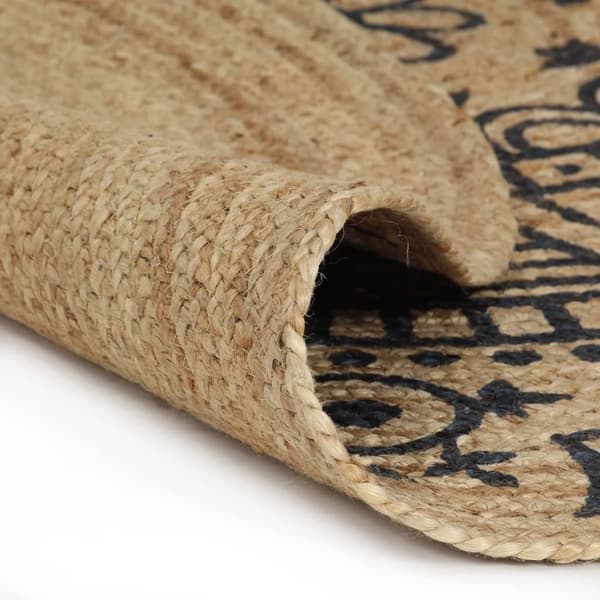 vidaXL Handmade Jute Rug with Dark Blue Print 90 cm Brun brown
