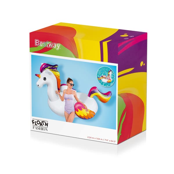Bestway Enhjørning Kjemperidebadeleke 224 x 164 cm Multifärg, Vit