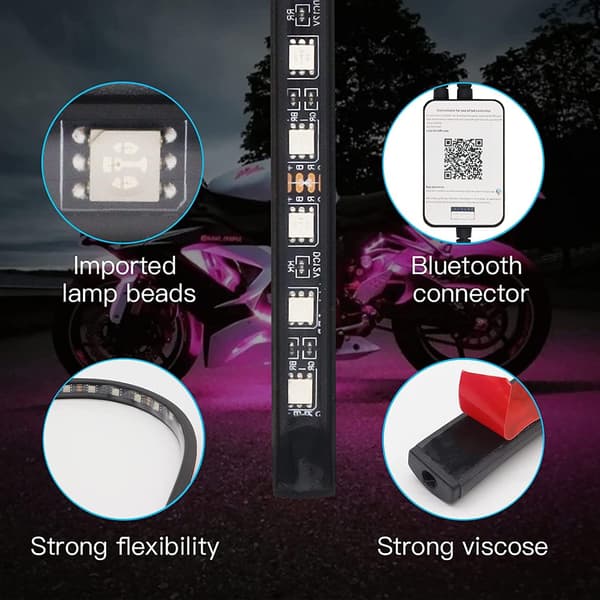 4-delars Underglow-kit för bil, appstyrd, musiksynkroniserad, vattentät RGB-ljuslist