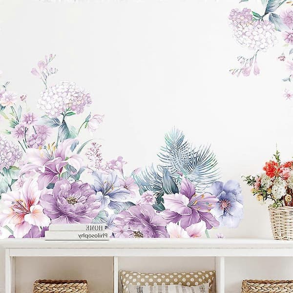 Romantiska lila blommor väggdekal självhäftande barnrum sovrum entré 30x90cm 2st FX-C372