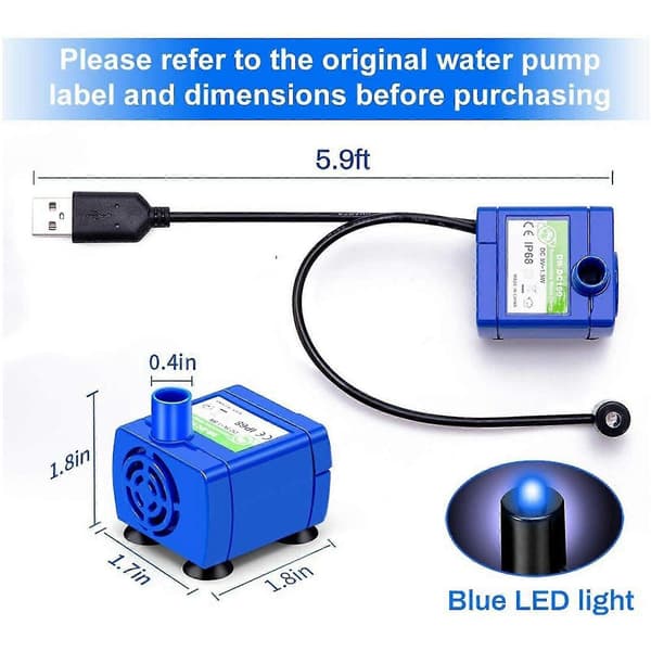 Husdjurs Vattendispenser Pump USB Uppladdningsbar LED Katt Vattenfontän Motorpump Fp