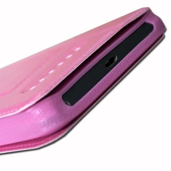 Archos Access 57 Extra Slim Pink Folio Case X 2 Windows in Organic Quality Leather with Magnetic Closure and Stitching