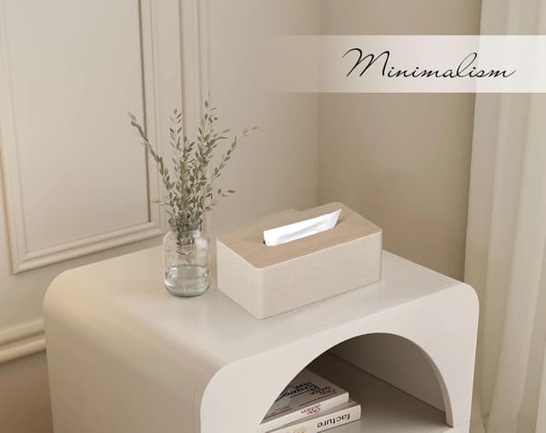 Rektangulær PU-læder vævskasse, ansigtsvævsdispenser, kasseholder til kommode, badeværelsesdekoration (beige)