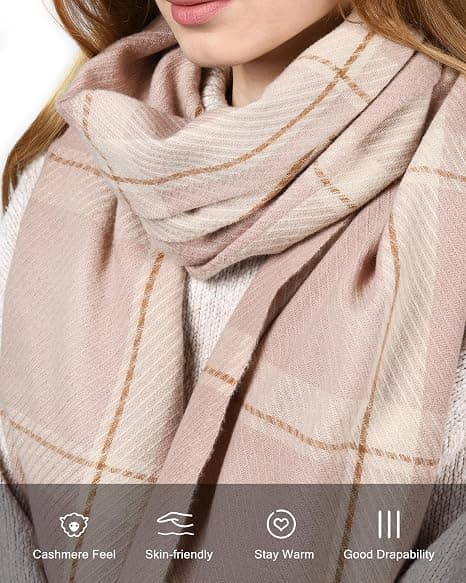 Vinterhalsduk sjal för dam mjuk tofs rutig oversized omlott rosa