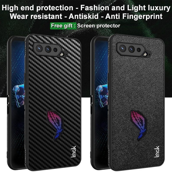 Case Lx-5 Series Pu Läder + PC + Tpu cover med skärmfilm för Asus Rog Phone 5 Carbon Fiber