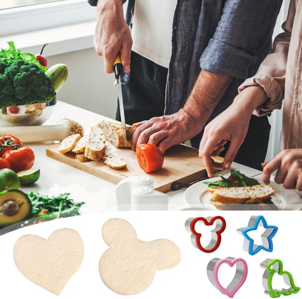 Sandwichbrødskærer Sæt Kageform i rustfrit stål med former af Mus, Dinosaur, Stjerne og Hjerte