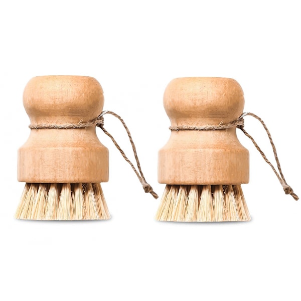 Diskborste - Rund diskborste i trä - 2 stycken - Grönsaksborste - Bokträ - Mjuka borst - Nylon - Köksborste - Tvätt B