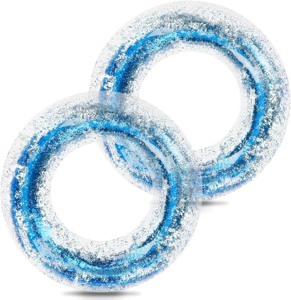 Swimming Ring for Adults, Inflatable Swimming Pool Float Ring with Sequins, Transparent Floating Ring Rainbow Sequins Swimming Ring