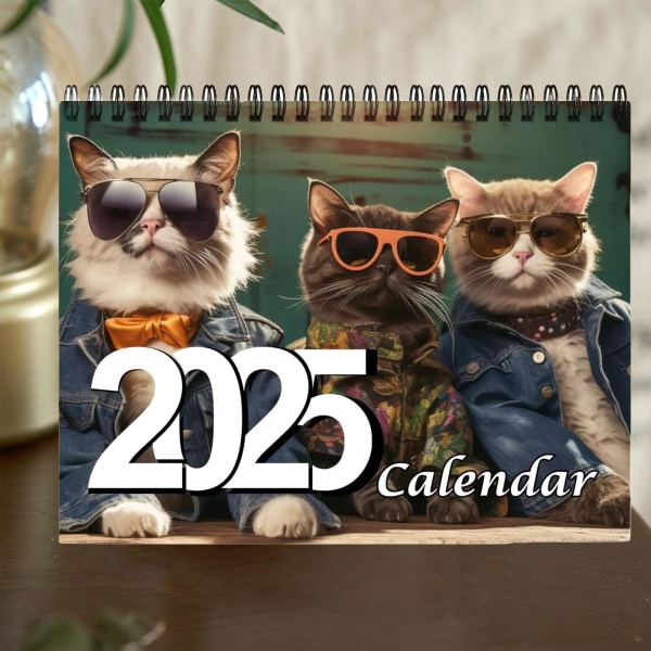 Stilig kattekalender 2025, søt kattekalender, morsom kalender, kattekalender, 12 måneders kalender, kalender 2025 2Pcs