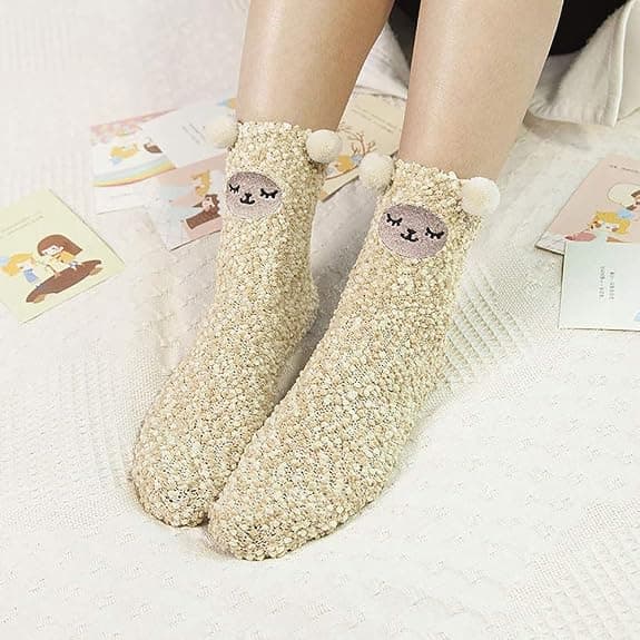 5 par damesokker lodne myke fluffy polyester spandex vinter