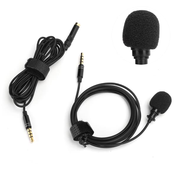 Professional Lavalier Microphone Mini Collar Clip Mic 3.5mm 2M Audio Cable Live Recording Black