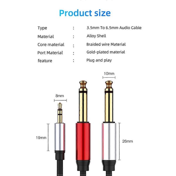 3,5 mm til dobbel 6,5 mm adapterjack lydkabel AUX-splitter for gitarmikser