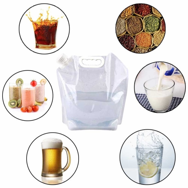 Sammenklappelig nødvandbeholder vandbeholderpose, frysbar, BPA-fri plastik vandbærerbeholder, udendørs sammenklappelig vandpose 5Lx4pcs