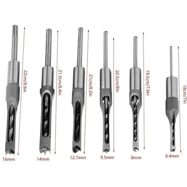 6 Pieces Square Hole Drill Bit Set, Woodworking Square Hole Drill Bit Sets, Mortise Chisel & Bit Set Square Hole Saw Drill, 6 Sizes