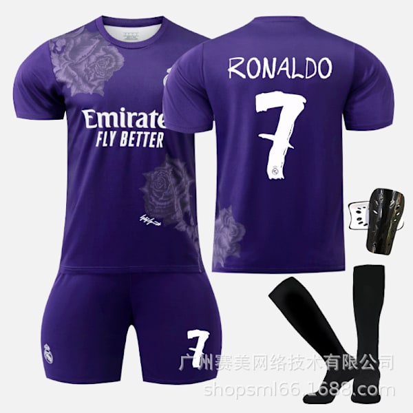 Real Madrid Y3 violetti yhteisversio 5 Bellingham 7C Row Vinicius No. 10 jalkapallopuku Violetti koko 15 sukat Purple size 15 socks 26#