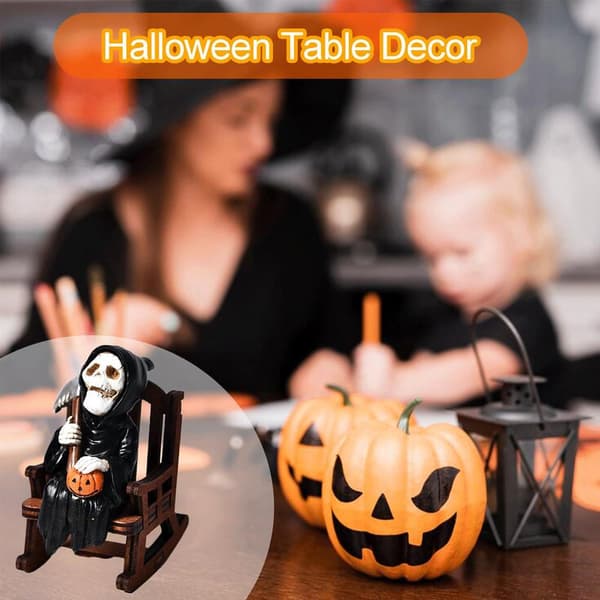 Miniatyr Grim Reaper-statue gotisk dekorasjon Halloween-gave til innendørs bruk, ljå