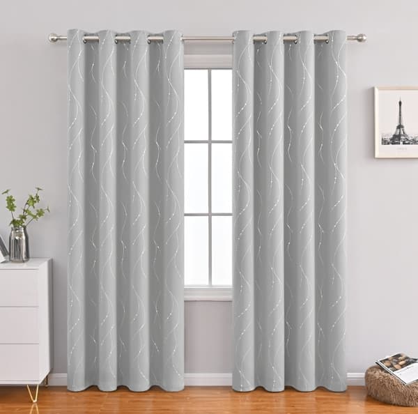Gray blackout curtains with rings 100x200 cm wavy pattern textured for bedroom living room one panel