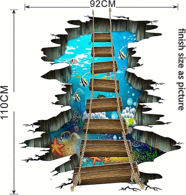 3D-gulvdekal Undervannshavsverden Fisk Sjøstjerne PVC 60x90 cm Sensorisk Rom D