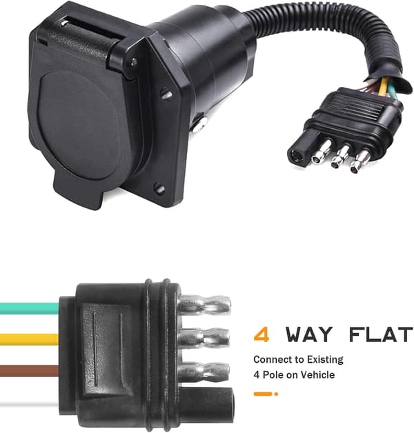 4-pinners til 7-pinners tilhengeradapter, 4-veis flat til 7-veis rund blad-tilhengerkoblingsadapter, biltilbehør