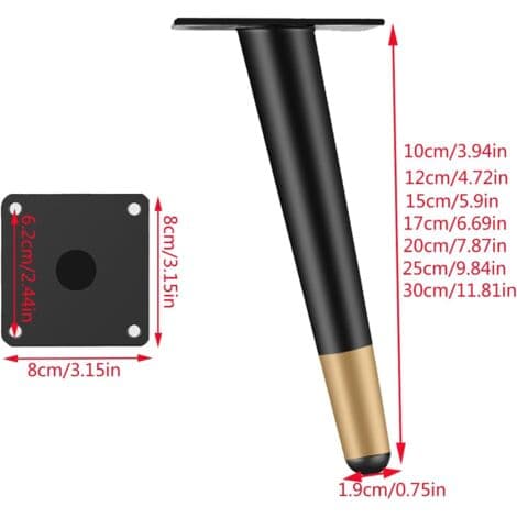 Sett med 4 møbelben 10 cm svart gull metall for bord og stol