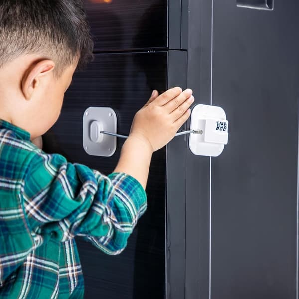 White 2-Piece Refrigerator Lock with Code - Refrigerator Padlock for Children - Self-Adhesive Combination Refrigerator Lock - Baby Lock - Child Lock