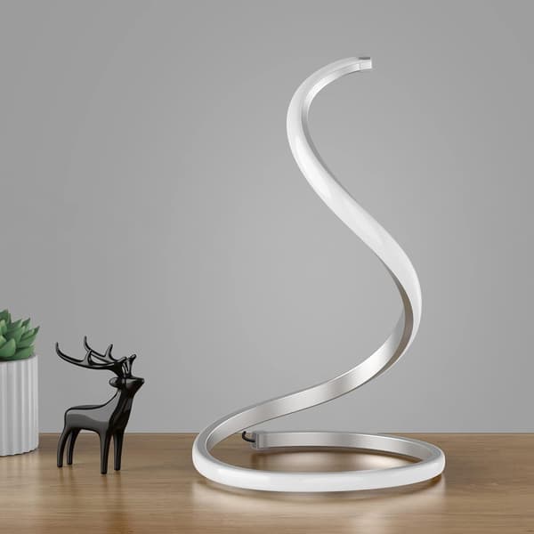 Spiral Modern Table Lamp (Silver), Stepless Dimmable 3 Color Temperature Curved Art Decorative Bedside Lamp for Bedside Table Silver CURVED Silver CURVED