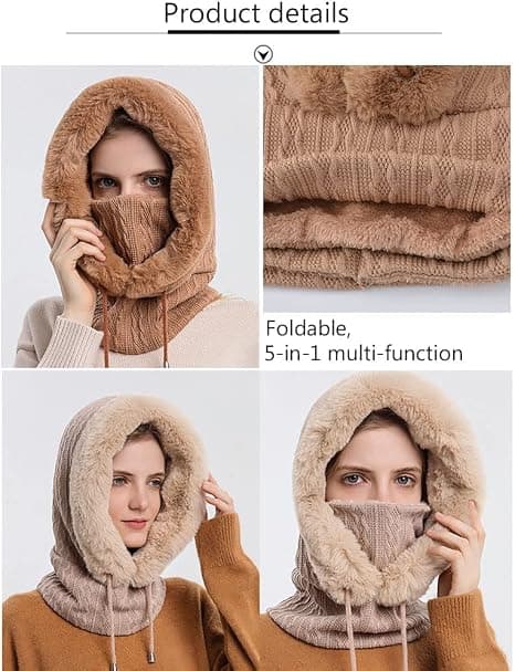 Vinterhalsskjerf for kvinner 3-i-1 Skjerf Hodeplagg Maske Vindtett 50x30cm Beige