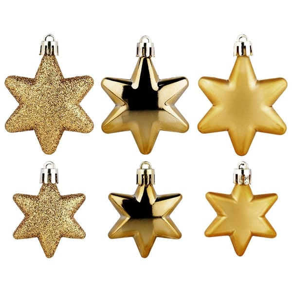 Okrossbara julgranskulor stjärnor guld 6/5 cm 16 st.
