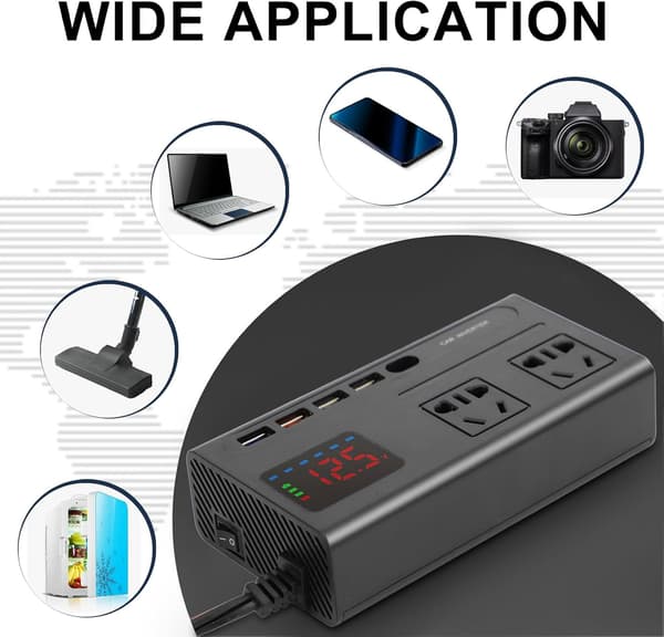 12V-220V Bilinverter 150W med digitalt display og USB-hurtiglader