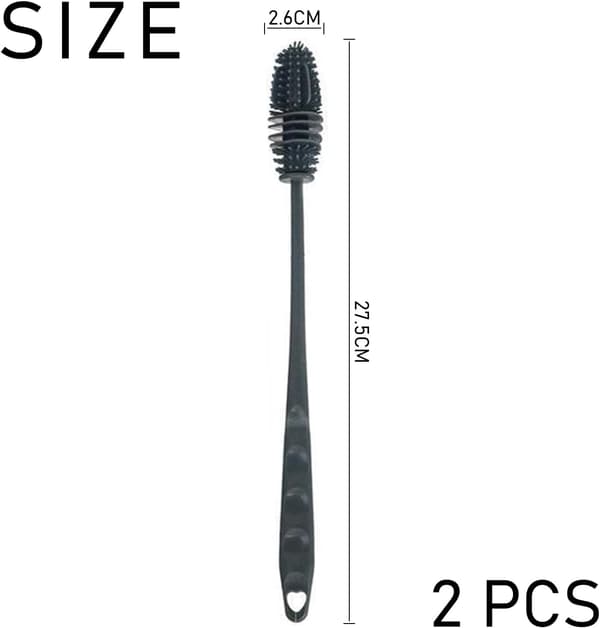 2 kpl 27,5 cm pullonharja, silikoninen pitkävartinen lasiharja, pullonpuhdistusharja, sopii keittiöpulloihin