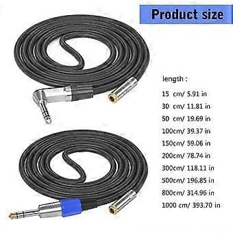 6,35 mm hann til 3,5 mm hunn stereo adapterkabel 15 cm vinklet 15cm elbow